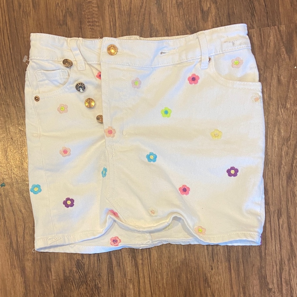 Girls white denim flower skirt